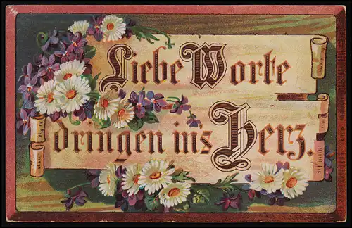 G.B.D. Serie 3390/4 Liebe Worte dringen ins Herz Veilchen Margeriten ungebraucht