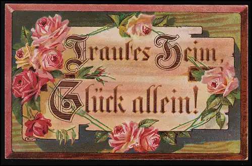 G.B.D. Série 3390/3 Maison de vacances, bonheur seul! Roses Fleurs, inutilisé