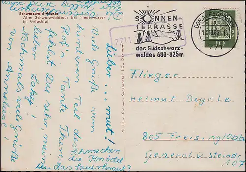 Temple de la campagne 7711 Maisons forestières Donaueschingen 12.10.62 sur AK Schwarzwald Haus