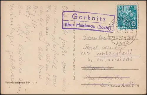 Landpost Gorknitz sur HEIDENAU (Saxe) 22.7.57 AK vapeurs sur les murs de bastion