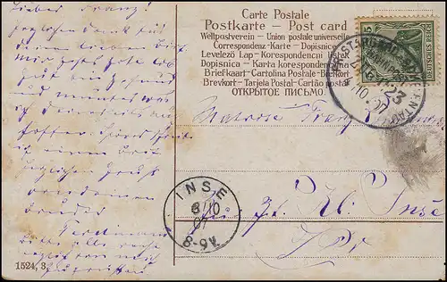 Bahnpost "PR. STARGARD - ... 4.10.1907" auf AK Frau mit Schleier nach INSE 6.10.