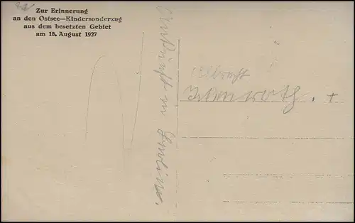 AK Pour rappel du train spécial pour enfants de la mer Baltique le 10 août 1927, inutilisé