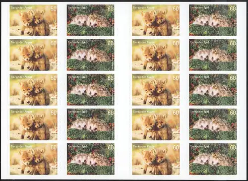 FB 36 Enfants d'animaux: renard et hérisson, feuille de 10x 3053-3054, ** post-fraîchissement
