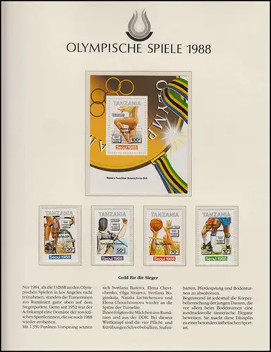 Olympische Spiele 1988 Seoul - Tansania, Block + Satz, Medaillen Gewinner **