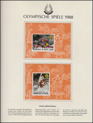 Olympische Spiele 1988 Seoul - Niger, 2 x Block, ungezähnt, Kanu Einer Zweier **