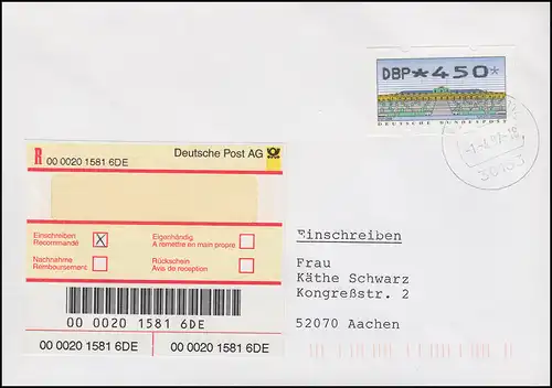 2.2.1 Sanssouci 450 EF Lettre premium Lettre recommandé par FDC HANNOVER 112 - 1.4.97