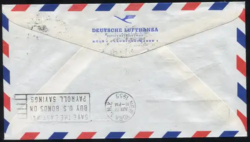 205-208 Lufthansa: Erstflug-Satz-Brief mit PLF 207II Ausbuchtung, SSt 11.6.55