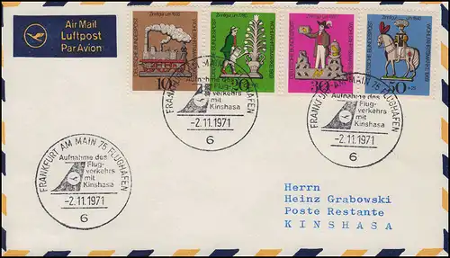 Lufthansa Accueil Transport aérien avec Kinshasa, FRANKFURT MAIN/ KINSHASA 2/3.11.71