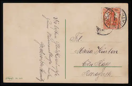 AK Amag No. 1495 Bouteille de cuivre N'oubliez pas, jour de nom, CÖLN (Rath) 26.7.1918