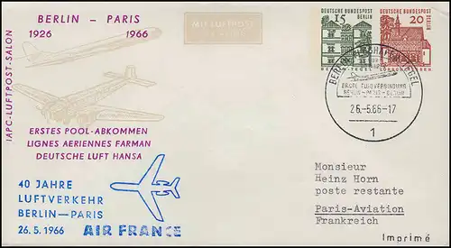 Berlin PU 35/2 40 Jahre Luftverkehr Berlin-Paris, passender SSt. BERLIN 26.5.66