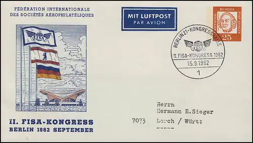 Berlin PU 32/1 Aerophilatélie II Congrès FISA, SSt BERLIN 15.9.1962