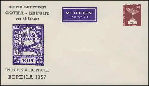 Berlin PU 19/12 Luftpost Gotha-Erfurt Internationale BEPHILA 1957, ungebraucht