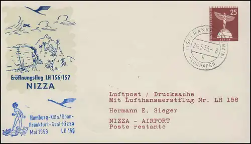 Berlin PU 19/17b Lufthansa LH 156/157 Frankfurt-Nizza, FRANKFURT/MAIN 24.5.1959