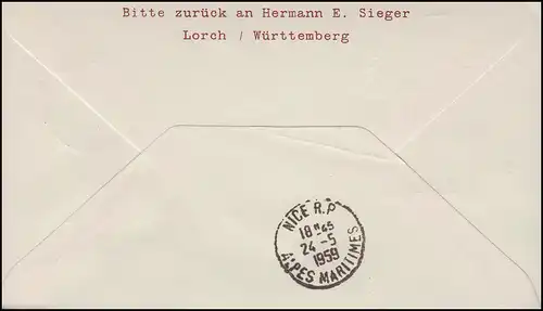 Berlin PU 19/17b Lufthansa LH 156/157 Frankfurt-Nice, FRANKFURT/MAIN 24.5.1959