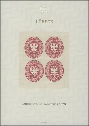 Sonderdruck Lübeck Nr. 10 Viererblock Neudruck 1978