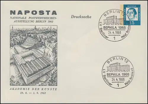 Berlin PU 30/2 NAPOSTA Académie des Arts Berlin 1963, SSt BEPHILA 24.4.1966