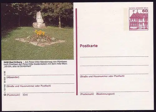 Carte postale P 126g BuS 60 Pf Bad Driburg: Peter Hille, numéro s 13/192 **