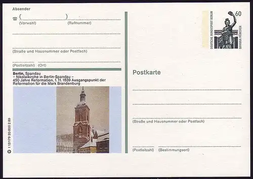 Bildpostkarte P 128a SWK 60 Pf Berlin: Nikolaikirche, Nummer t 12/179 **
