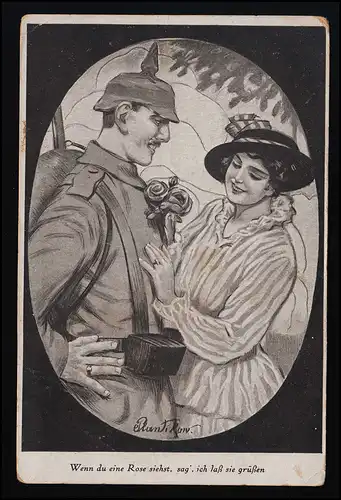 "Wenn du eine Rose siehst" Nr. 337 Dame Soldat Rose, Feldpost Landwehr 22.7.16  