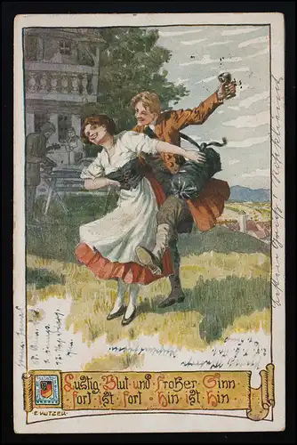 AK Jeune couple danse sur la prairie, Drôle sang joyeux sens posté champ GÖRLITZ 26.3.17