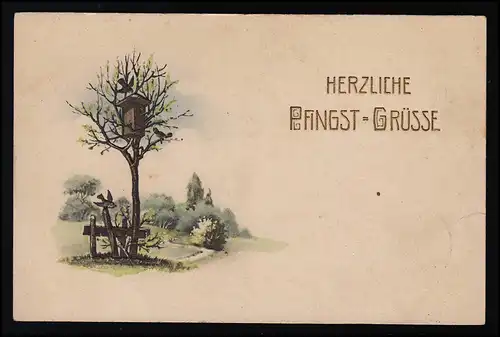 AK Pentecôte Salut, hirondelles à la boîte de nid d'eau de fer, poste de terrain LADBERGEN 9.6.16