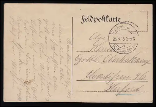 AK geprägte Gräser, Gesegnete Ostern, Feldpostkarte, IX. Armeekorps 26.3.1915