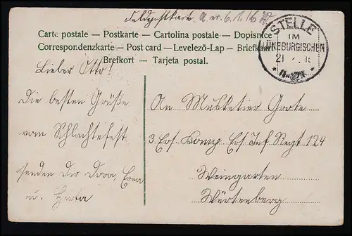AK Papillons sur Roses, Poste de Champ, ORGANISME (en Lunebourg) 21.12.1915