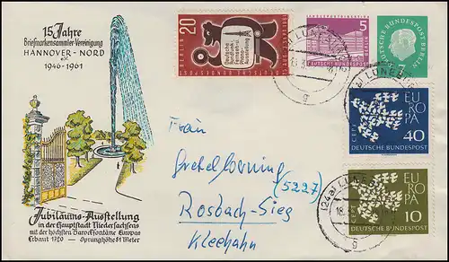 Berlin PU 23/4 BSV Hannover Barockfontäne mit Zusatzfrankatur, LÜNEBURG 18.3.62