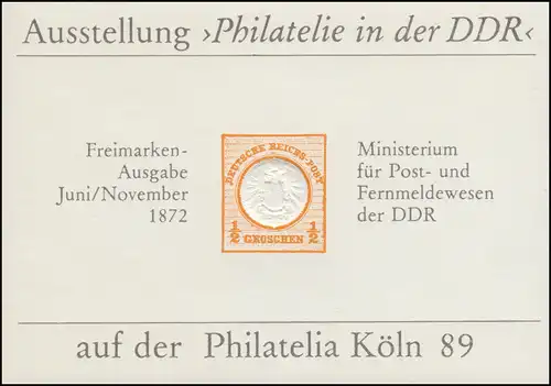 Impression spéciale Philatelia Cologne 1989: Exposition Philatelie en RDA avec DR 1872