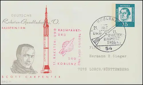 Berlin PP 31/15 DRG 17 Scott Carpenter avec SSt KOBLENZ Réunion spatiale 1962