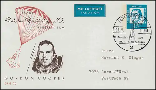 Berlin PP 31/17 DRG 20 Gordon Cooper avec SSt HAMBURG Spatial Seesion 21.9.1963