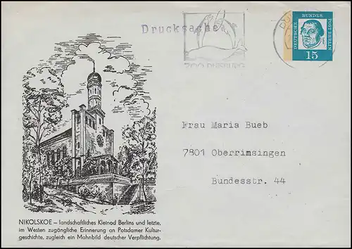 Berlin PU 30/3b NIKOLSKOE 1964 als Drucksache aus Duisburg (innen blau gemasert)