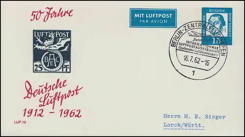 PP 31/5b 50 Jahre Deutsche Luftpost LUP 10 Flugmarke Bayern, SSt Berlin 16.7.62