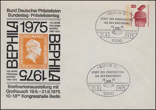 Berlin PU 56/3 Bundestag Philatelistentag BEPHILA Berlin 1975, passender SSt 
