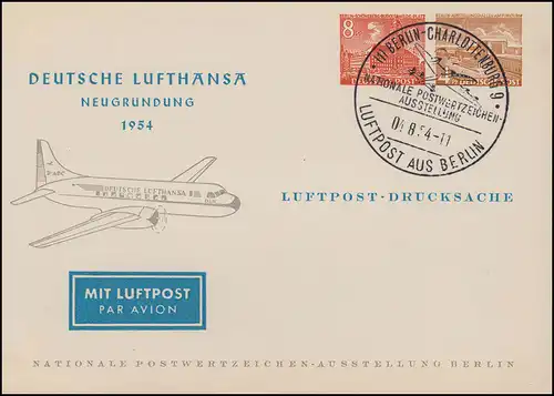 Berlin PP 9/3 Deutsche Lufthansa Neubaufund 1954, SSt BERLIN correspondant 4.8.54