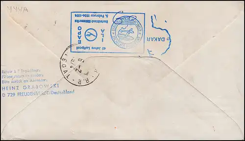 R-Lettre Lufthansa 40 ans Aéroport Ila EAPO STUTTGART /DAKAR 3/ 6.2.1974