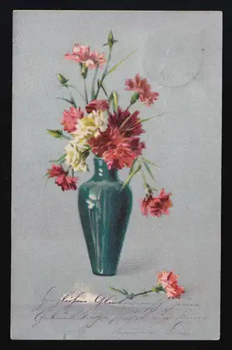 AK Serie 2083 Nelken rot /weiß in Vase HANNOVER /LINDEN nach HILDESHEIM 8.9.1904