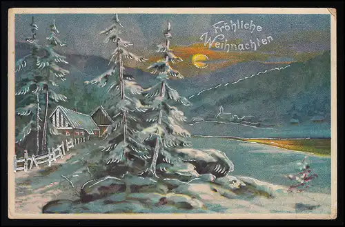 AK HWB Weihnachten, Silber Schneelandschaft Nacht, Feldpost OLDENBURG 23.12.15
