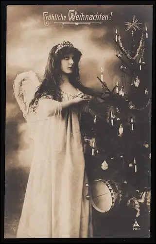 AK Feldpost Joyeux Noël! Ange priant à l'arbre de Noël, Montjoie 24.12.06