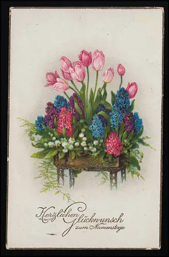 AK Namenstag Tulpen Hyazinthen, Goldrand, WECO No. 531, MÖDLING 10.9.1935