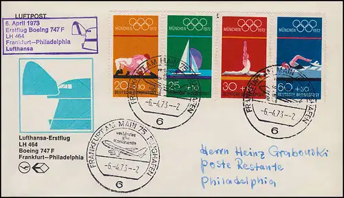 Lufthansa Premier vol LH 464 Boeing 747 F, FRANKFURT MAIN / PHILADELPHIA 6.4.1973