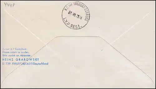 Lufthansa R-Lettre 40 ans de courrier aérien vers l'Amérique du Sud STUTTGART/ URUGUAY 3.2.1974