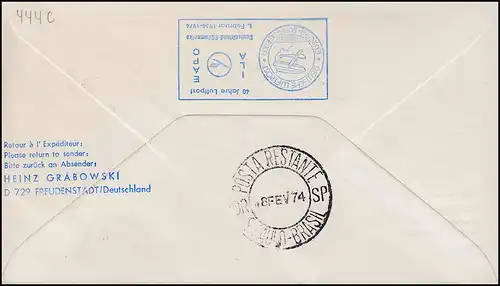 Lufthansa R-Lettre 40 J. Aéroports vers l'Amérique du Sud STUTTGART/ SAO PAULO 3.8.2.74