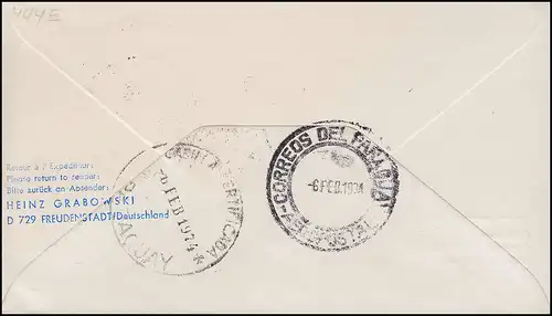 Lufthansa R-Lettre 40 J. Aéroports vers l'Amérique du Sud STUTTGART/ PARAGUAY 3/6.2.1974