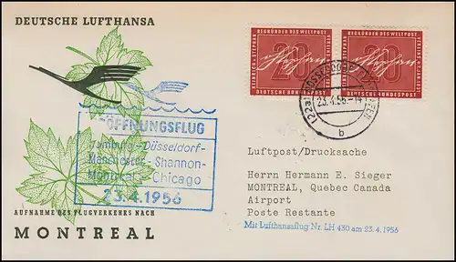 Vol d'ouverture Lufthansa LH 432 DUSSELDORF/ MONTREAL 23/24.4.1956