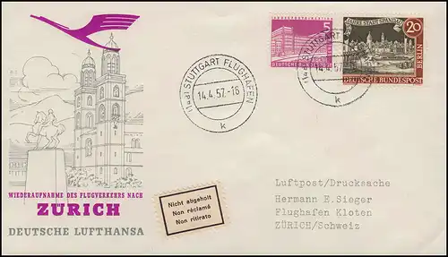 Vol d'ouverture Lufthansa reprise du trafic aérien STUTTGART / ZÜRICH 14.4.1957