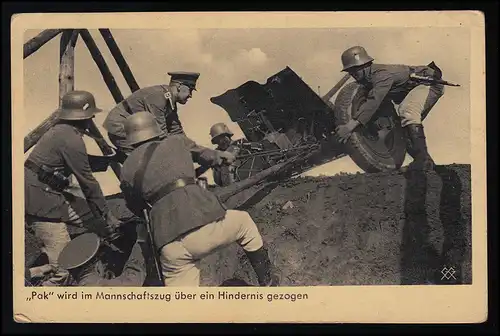 Foto AK Wehrmacht Serie 288/163 Pak wird über Hindernis gezogen Feldpost 8.12.41