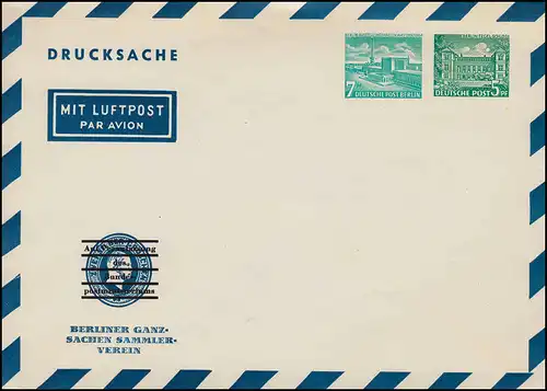 PU 9/3 Berliner-Ganzsachen-Sammlerverein mit Preußen-Wertstempel überdruckt, **