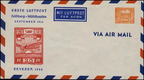 PU 7 Bauten 25 Pf BEVERBA Erste Luftpost Feldberg-Mühlhausen 1913, ungebraucht