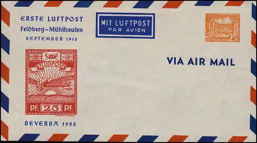 PU 7 Constructions 25 Pf BEVERBA Premier aéropost Feldberg-Mühlhausen 1913, non utilisé